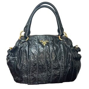 PRADA Vernice Waves Bag Black Patent Leather Gold Hardware Large 16” Authentic